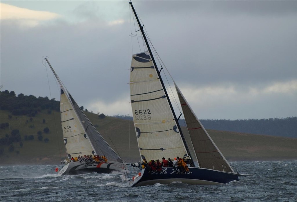 David Bean’s Auch and Andrew Hunns’ Mr Kite beating into a 30 knot southerly.  - RYCT Maria Island Race 2009 © Jane Austin